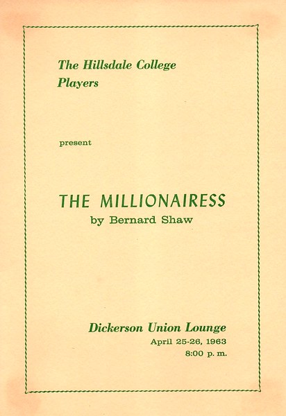 The Millionairess program - Hillsdale College Players, April 1963